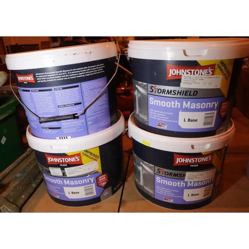 1493 - Four 10L tubs of Johnstones Stormshield smooth masonry paint. Not available for in-house P&P, contac... 