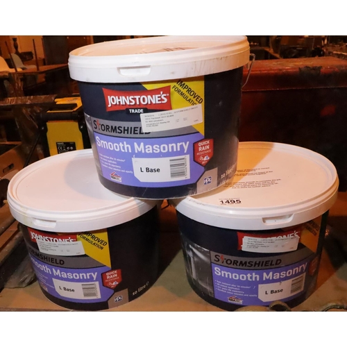 1495 - Three 10L tubs of Johnstones Stormshield smooth masonry paint. Not available for in-house P&P, conta... 