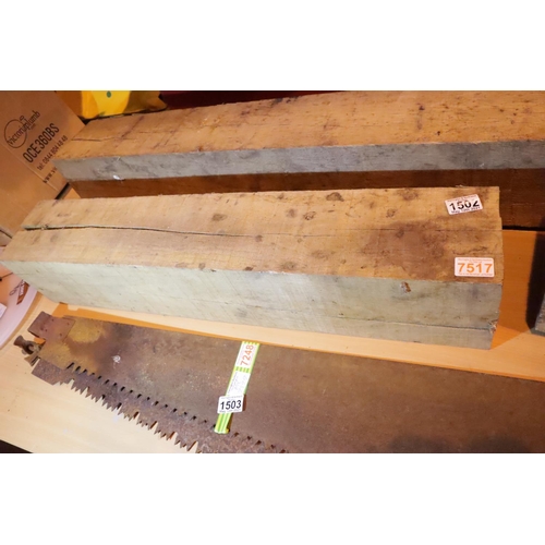 1502 - Length of oak timber 81 x 14 x 15 cm. Not available for in-house P&P, contact Paul O'Hea at Mailboxe... 