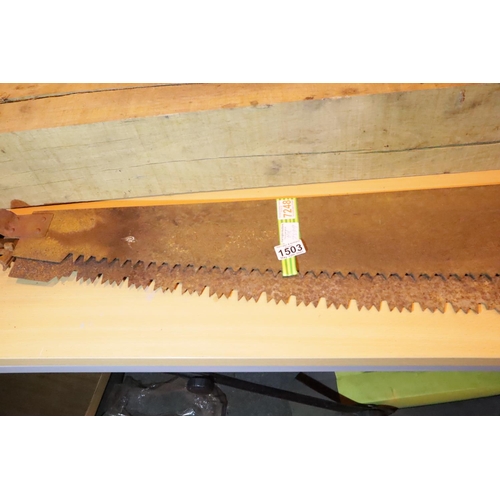 1503 - Two 150 cm 5ft two man saw blades. Not available for in-house P&P, contact Paul O'Hea at Mailboxes o... 