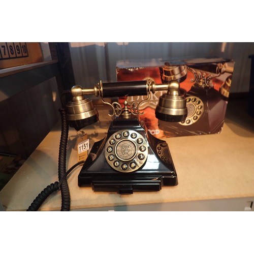 1151 - GPO Duke, push button telephone with a black & brass finish and cloth, handset curly cord, compatibl... 