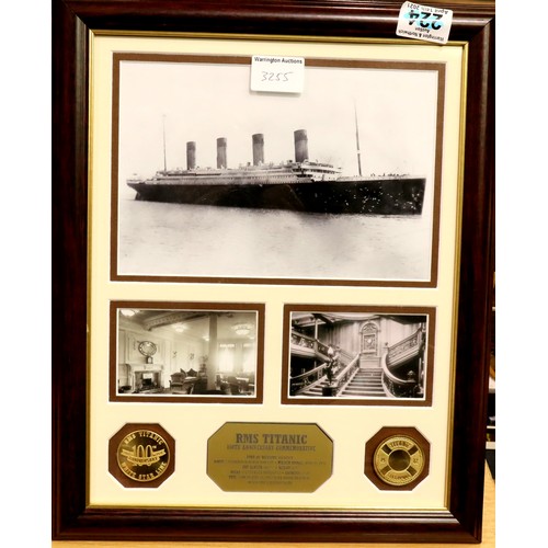 3254 - 100th anniversary of the Titanic commemorative frame containing three photographs and two coins. P&P... 