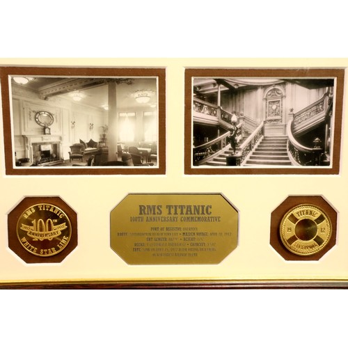 3254 - 100th anniversary of the Titanic commemorative frame containing three photographs and two coins. P&P... 