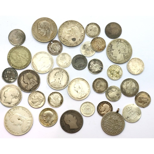 3064 - 122g of Silver coins - mostly UK, World, Victorian and later examples. P&P Group 1 (£14+VAT for the ... 