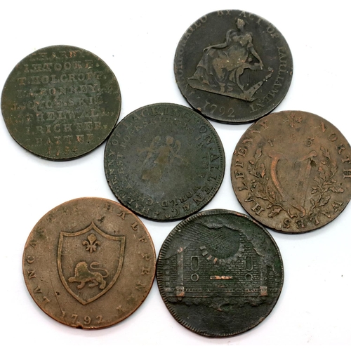 3069 - Six 18th-19th century Trade tokens including Lancaster and Wales halfpennies. P&P Group 1 (£14+VAT f... 