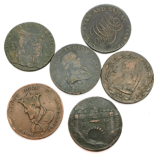 3069 - Six 18th-19th century Trade tokens including Lancaster and Wales halfpennies. P&P Group 1 (£14+VAT f... 