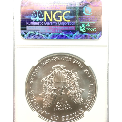 3071 - 2004 NGC Slabbed USA Silver Eagle Dollar. P&P Group 1 (£14+VAT for the first lot and £1+VAT for subs... 