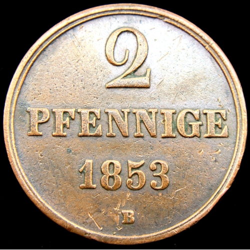 3097 - 1853 - 2 Pfennige - Hannover mint Bavarian States. P&P Group 1 (£14+VAT for the first lot and £1+VAT... 