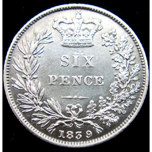 3101 - 1839 - Silver Sixpence of Queen Victoria. P&P Group 1 (£14+VAT for the first lot and £1+VAT for subs... 