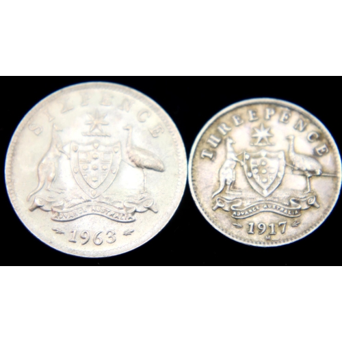 3103 - Two Australian Silver coins - Threepence and Sixpence. P&P Group 1 (£14+VAT for the first lot and £1... 