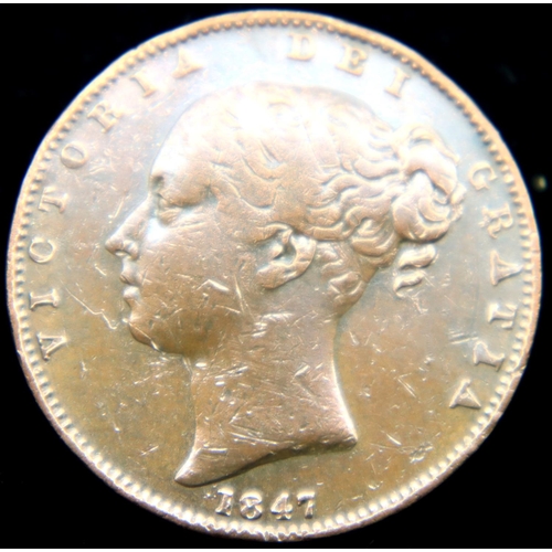 3112 - 1847 - Copper Farthing of Queen Victoria. P&P Group 1 (£14+VAT for the first lot and £1+VAT for subs... 