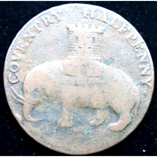 3123 - 1799 - Copper Half Penny for Coventry - Castle/Elephant. P&P Group 1 (£14+VAT for the first lot and ... 