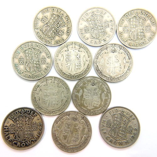 3146 - Collection of George V and George VI silver half crowns. P&P Group 1 (£14+VAT for the first lot and ... 