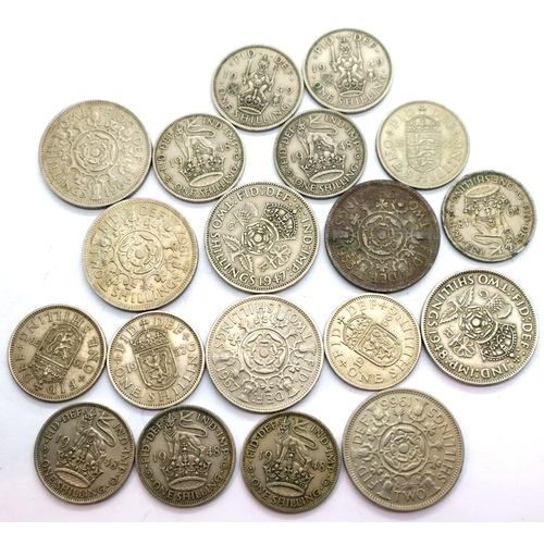 3148 - Mixed George VI and Elizabeth II one and two shilling pieces. P&P Group 1 (£14+VAT for the first lot... 