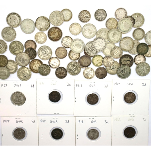 3151 - Silver threepences and sixpences of George V and George VI. P&P Group 1 (£14+VAT for the first lot a... 