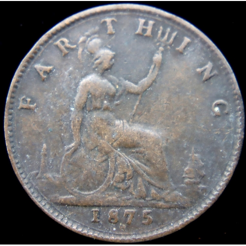 3162 - A 1875 H capsulated farthing. P&P Group 1 (£14+VAT for the first lot and £1+VAT for subsequent lots)