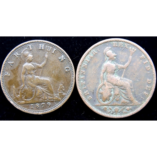 3163 - Two farthings, 1826 and 1879. P&P Group 1 (£14+VAT for the first lot and £1+VAT for subsequent lots)