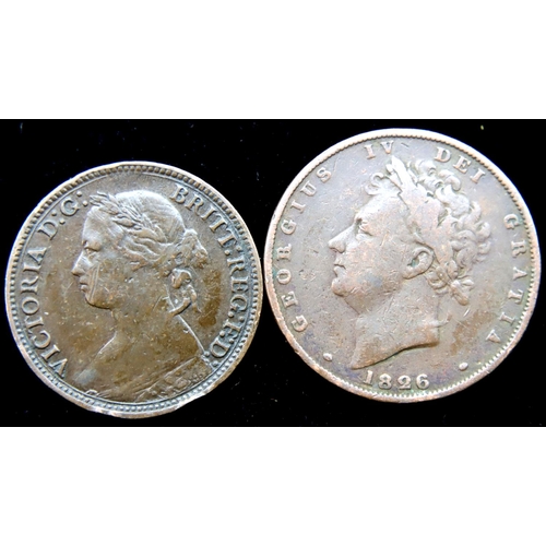 3163 - Two farthings, 1826 and 1879. P&P Group 1 (£14+VAT for the first lot and £1+VAT for subsequent lots)