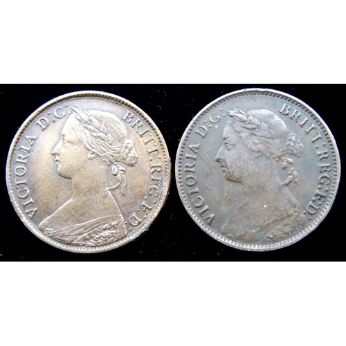 3164 - Two farthings, 1860 and 1891. P&P Group 1 (£14+VAT for the first lot and £1+VAT for subsequent lots)