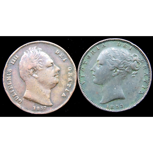 3165 - Two farthings, 1837 and 1853. P&P Group 1 (£14+VAT for the first lot and £1+VAT for subsequent lots)