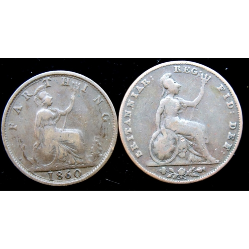 3167 - Two farthings, 1860 and 1857. P&P Group 1 (£14+VAT for the first lot and £1+VAT for subsequent lots)