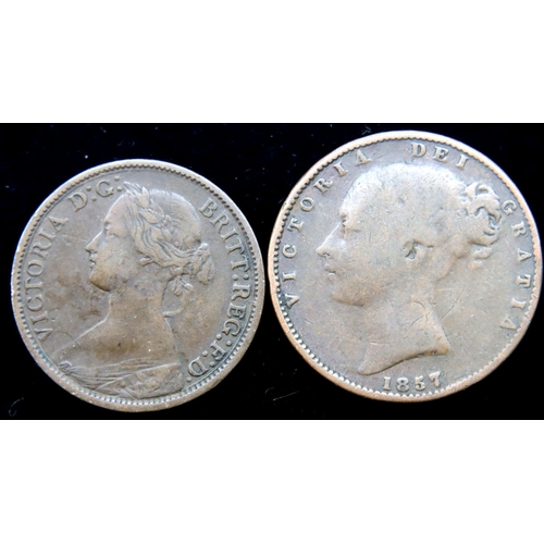 3167 - Two farthings, 1860 and 1857. P&P Group 1 (£14+VAT for the first lot and £1+VAT for subsequent lots)