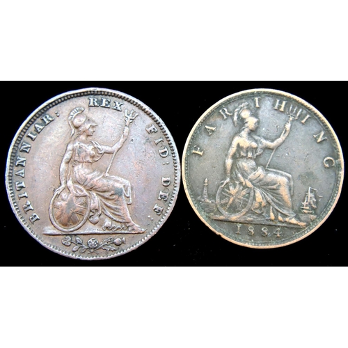 3170 - Two farthings, 1835 and 1884. P&P Group 1 (£14+VAT for the first lot and £1+VAT for subsequent lots)