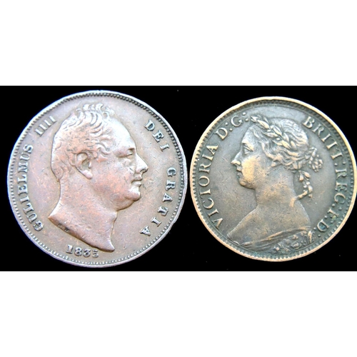 3170 - Two farthings, 1835 and 1884. P&P Group 1 (£14+VAT for the first lot and £1+VAT for subsequent lots)