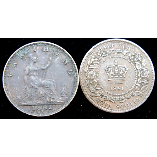 3171 - Two farthings, Canada 1861 and UK 1881 H. P&P Group 1 (£14+VAT for the first lot and £1+VAT for subs... 