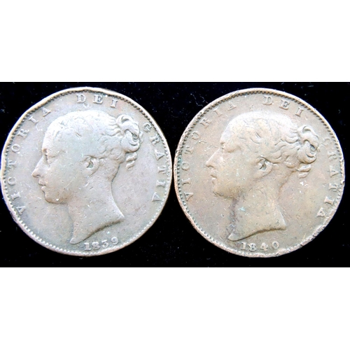 3175 - Two farthings, 1839 and 1840. P&P Group 1 (£14+VAT for the first lot and £1+VAT for subsequent lots)