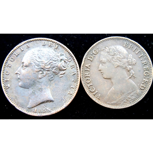 3176 - Two farthings, 1855 and 1874. P&P Group 1 (£14+VAT for the first lot and £1+VAT for subsequent lots)