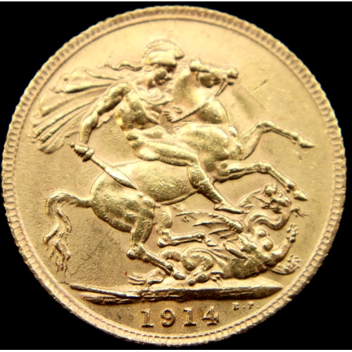 3200 - George V 1914 full sovereign, London mint, 8.0g. P&P Group 1 (£14+VAT for the first lot and £1+VAT f... 