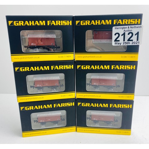 2121 - Graham Farish N Gauge 6x 377-986 12T Fruit Van Wagons Boxed  - P&P Group 1 (£14+VAT for the first lo... 