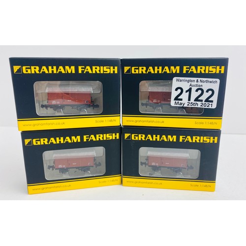 2122 - Graham Farish N Gauge 4x 377-986 12T Fruit Van Wagons Boxed  - P&P Group 1 (£14+VAT for the first lo... 