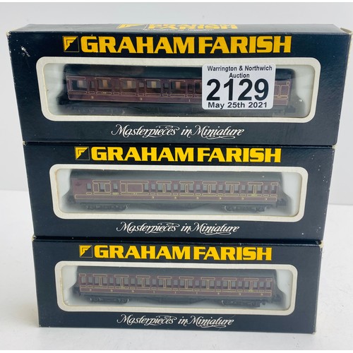 2129 - 3x Graham Farish N Gauge Assorted LMS Coaches Boxed  - P&P Group 1 (£14+VAT for the first lot and £1... 