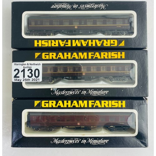 2130 - 3x Graham Farish N Gauge Assorted BR Maroon Coaches Boxed  - P&P Group 1 (£14+VAT for the first lot ... 