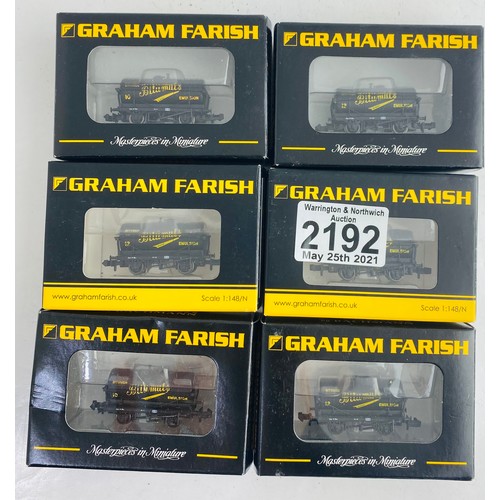 2192 - 6x Graham Farish N Gauge 'Bitumuls' 14T Tank Wagons All Boxed - P&P Group 1 (£14+VAT for the first l... 