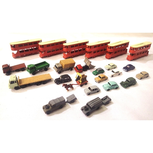 2296 - Selection of Airfix N gauge vehicles, trams, cars, trucks etc all metal (some require wheels attachi... 