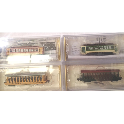 2328 - Two Bachmann N gauge 61092 and 61093 Brill Trolley cars, excellent condition (missing conductor pole... 