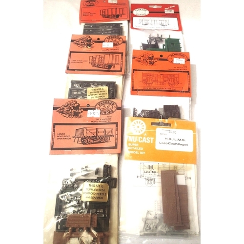 2285 - Six OO scale wagon kits; parkside x5, 21T coal, 21T mineral, parcels van, cattle open and a no cast ... 