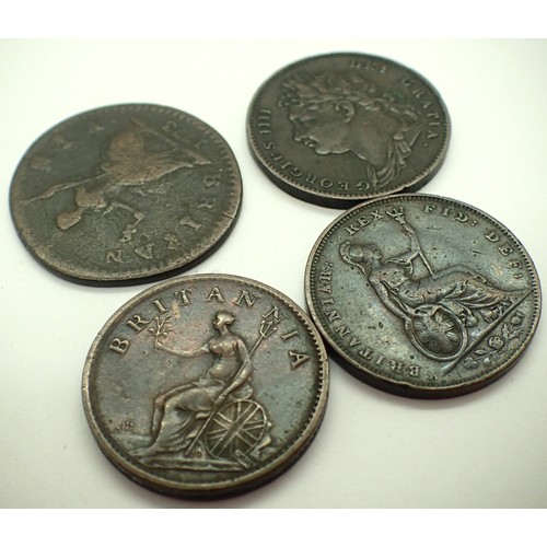 3142 - Four farthings, George III and George IV, 1773-1829. P&P Group 1 (£14+VAT for the first lot and £1+V... 