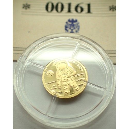 3189 - .999 gold proof commemorative coin, 40 years moon landing, two Diners of Andorra , encapsulated with... 