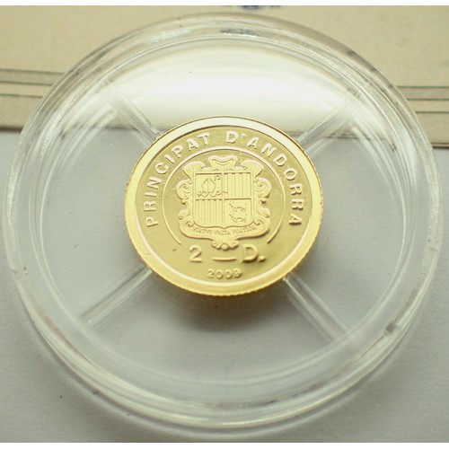 3189 - .999 gold proof commemorative coin, 40 years moon landing, two Diners of Andorra , encapsulated with... 