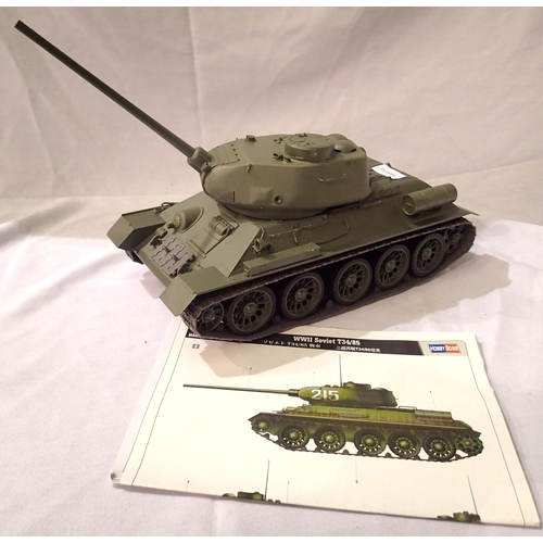 2224 - Hobby Boss 1:16 scale Russian T34 model tank, built, with instructions. P&P Group 2 (£18+VAT for the... 
