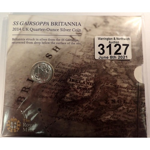 3127 - 2014 Silver Proof 50p, 1/4oz, Royal Mint Britannia struck in silver recovered from the SS Gairsoppa,... 