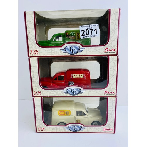 2071 - 3x Saico Models 1:26 Scale Assorted 'Moggie Vans' Die Cast Boxed (lacking inner packaging in boxes) ... 