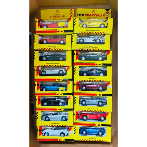 2198 - 16x Assorted 'Shell Sportscar Collection' Die Cast Cars - All Boxed. P&P Group 3 (£25+VAT for the fi... 