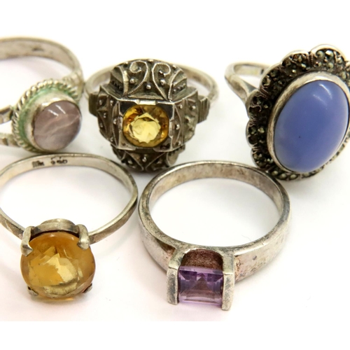 69 - Five vintage stone set silver dress rings. P&P Group 1 (£14+VAT for the first lot and £1+VAT for sub... 