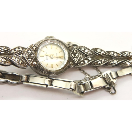 110 - 925 Silver marcasite ladies wristwatch. P&P Group 1 (£14+VAT for the first lot and £1+VAT for subseq... 