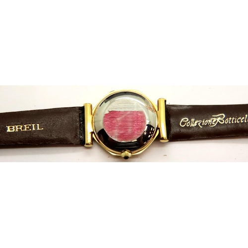 112 - Breil Okay Botticelli ladies Swiss wristwatch, octagonal gold face, date aperture at 6 o'clock on br... 